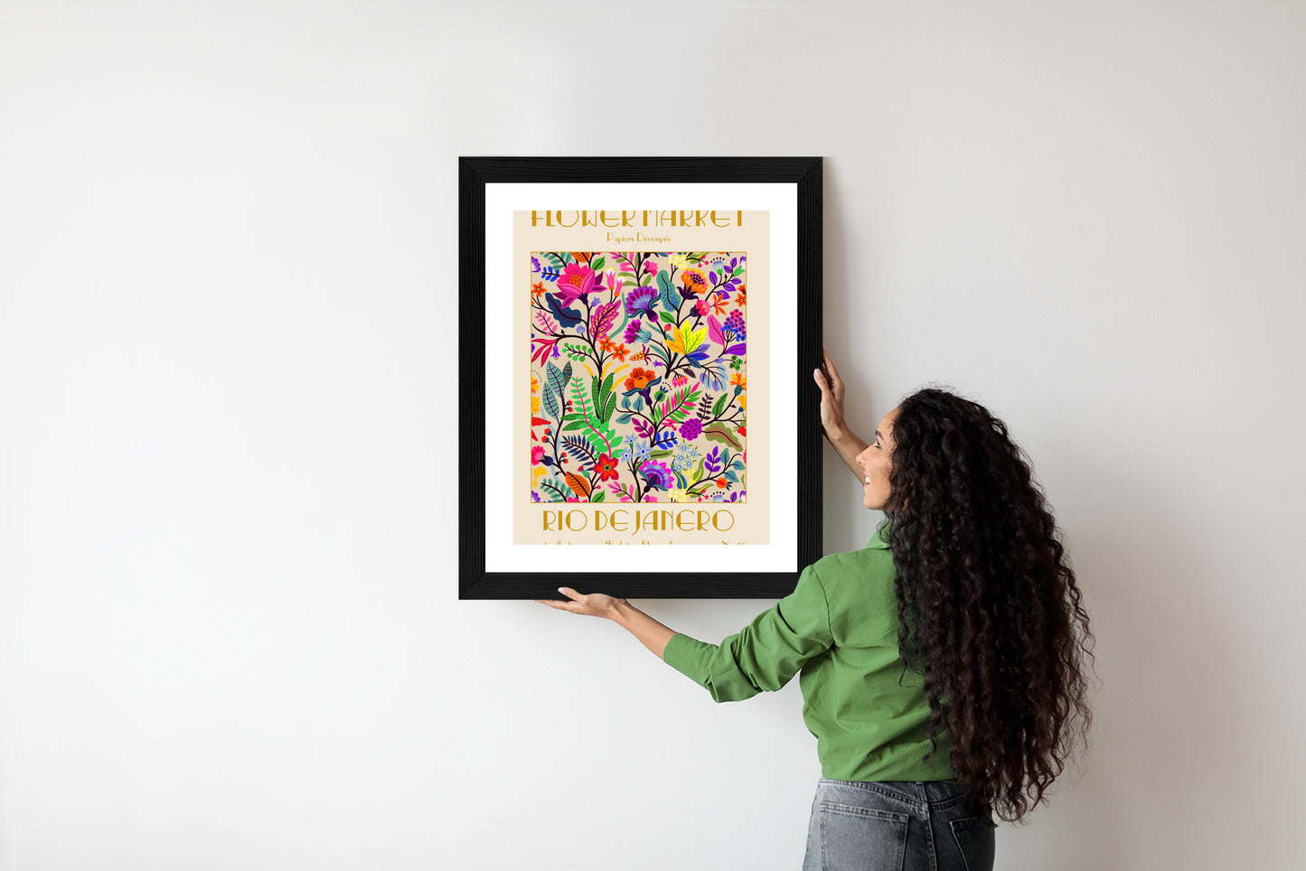 Poster Bunte Blumen Blumenmarkt Rahmen Holz Mit Passepartout Farbe Natürlich