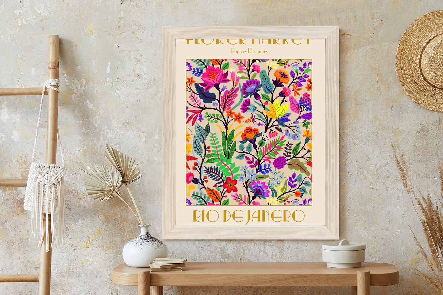 Poster Bunte Blumen Blumenmarkt Rahmen Holz Mit Passepartout Farbe Natürlich