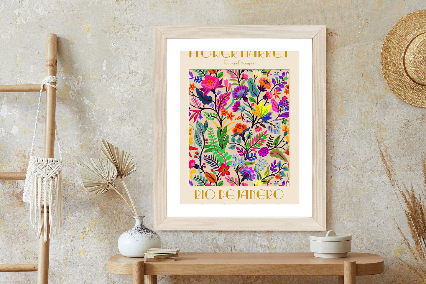 Poster Bunte Blumen Blumenmarkt Rahmen Holz Mit Passepartout Farbe Natürlich