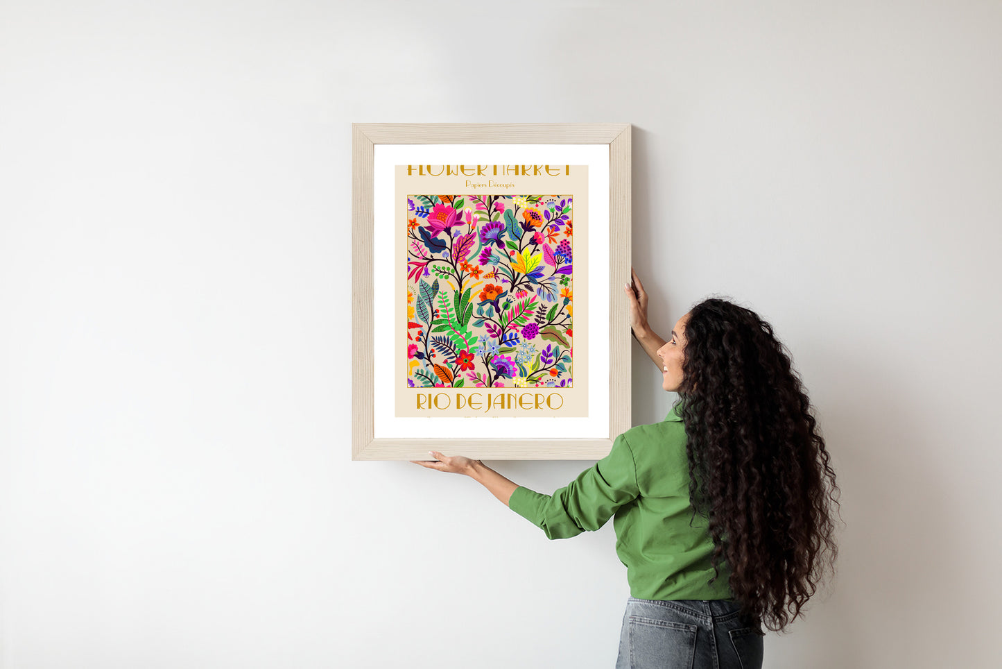 Poster Bunte Blumen Blumenmarkt Rahmen Holz Mit Passepartout Farbe Natürlich