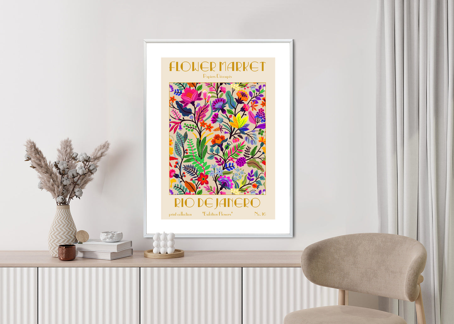 Poster Bunte Blumen Blumenmarkt Rahmen Holz Mit Passepartout Farbe Natürlich