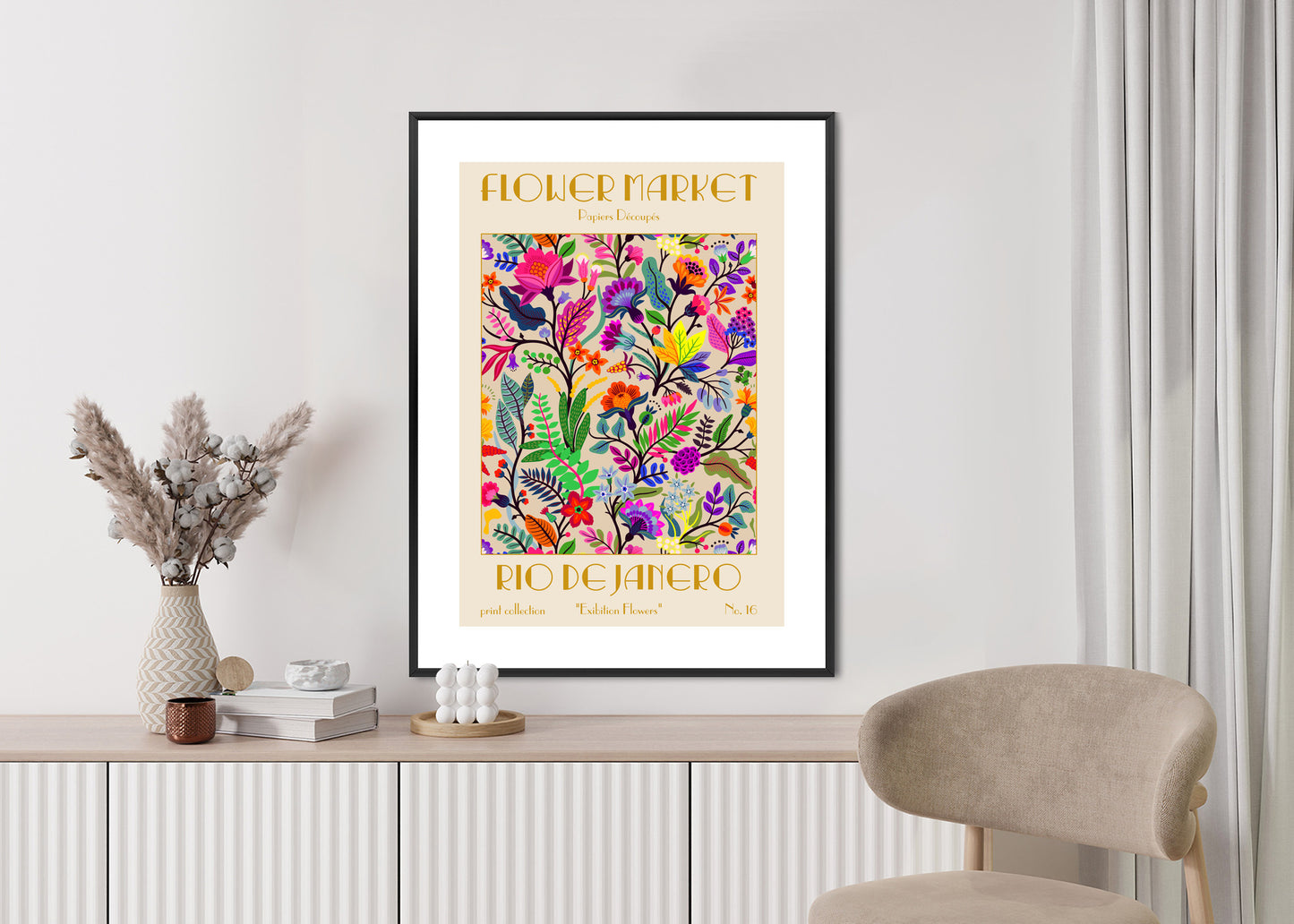 Poster Bunte Blumen Blumenmarkt Rahmen Holz Mit Passepartout Farbe Natürlich