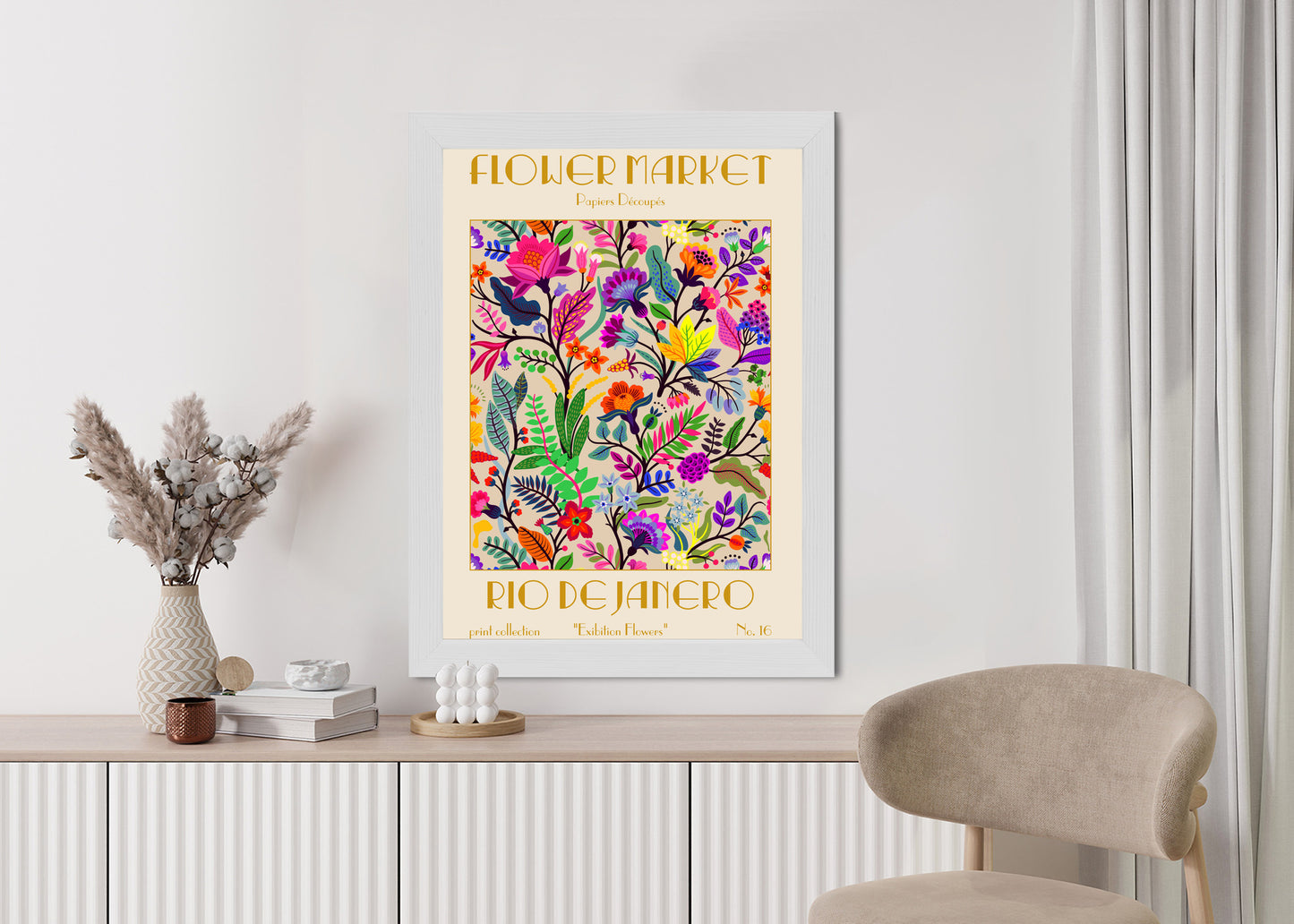 Poster Bunte Blumen Blumenmarkt Rahmen Holz Mit Passepartout Farbe Natürlich