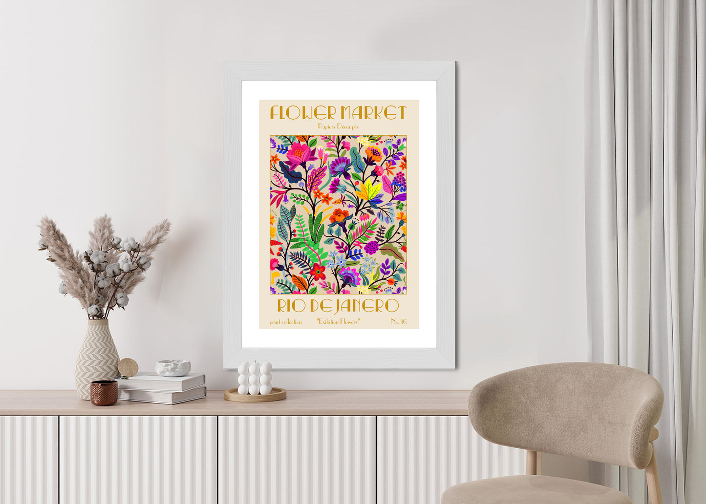 Poster Bunte Blumen Blumenmarkt Rahmen Holz Mit Passepartout Farbe Natürlich