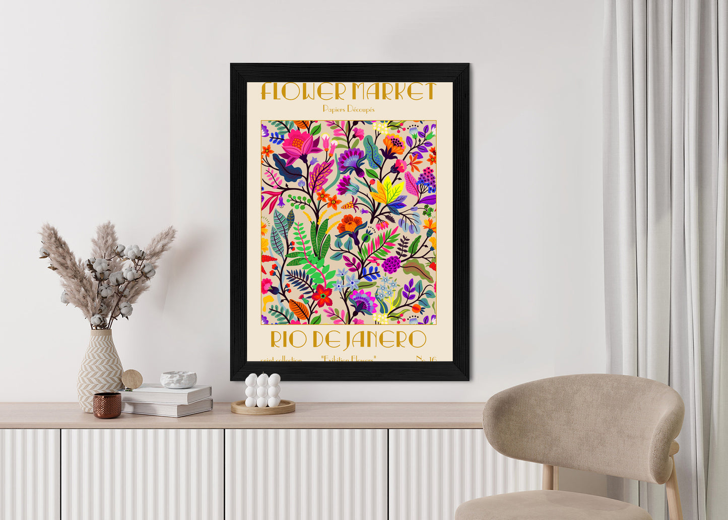Poster Bunte Blumen Blumenmarkt Rahmen Holz Mit Passepartout Farbe Natürlich