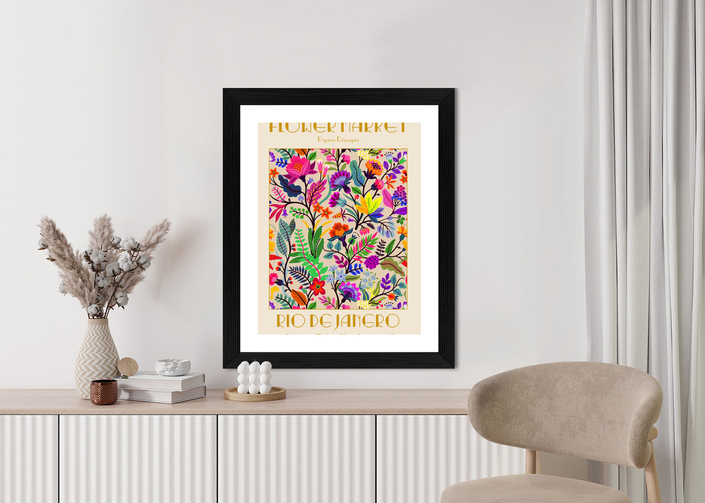 Poster Bunte Blumen Blumenmarkt Rahmen Holz Mit Passepartout Farbe Natürlich