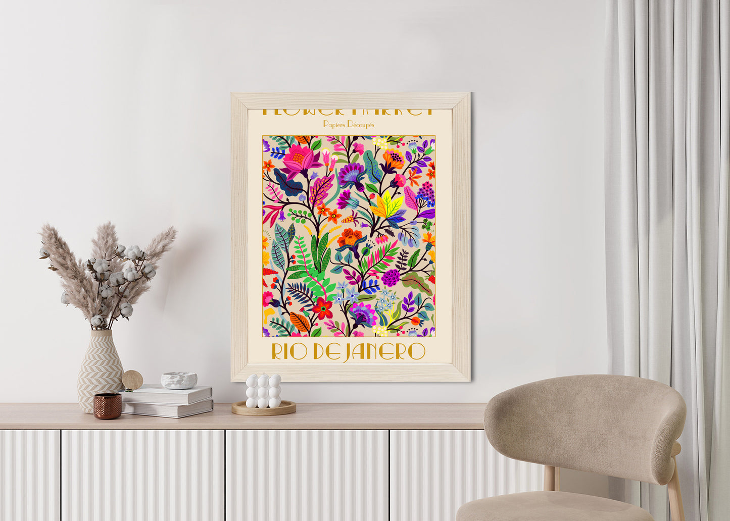 Poster Bunte Blumen Blumenmarkt Rahmen Holz Mit Passepartout Farbe Natürlich
