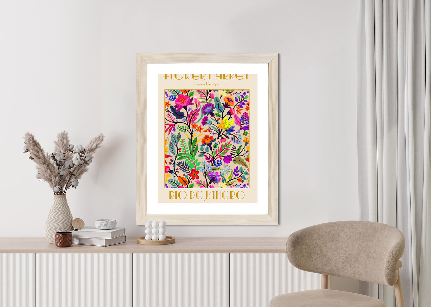 Poster Bunte Blumen Blumenmarkt Rahmen Holz Mit Passepartout Farbe Natürlich