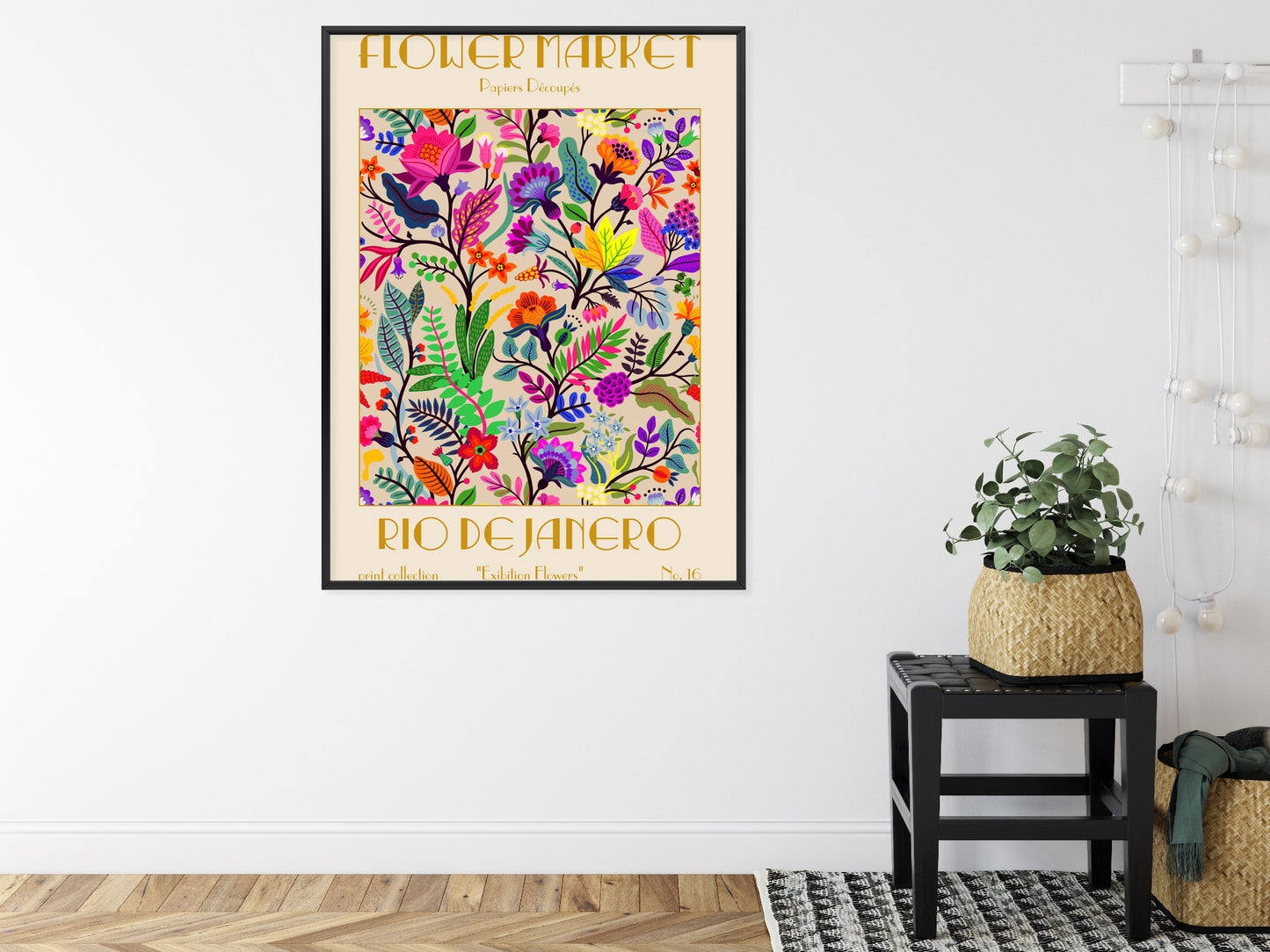 Poster Bunte Blumen Blumenmarkt Rahmen Holz Mit Passepartout Farbe Natürlich