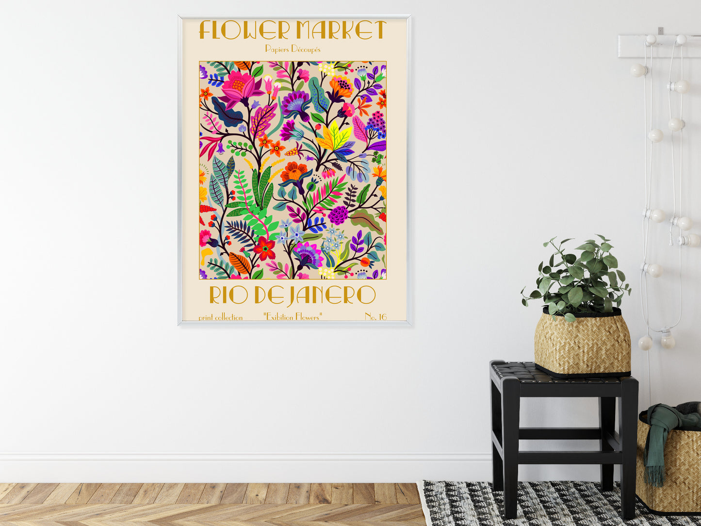 Poster Bunte Blumen Blumenmarkt Rahmen Holz Mit Passepartout Farbe Natürlich