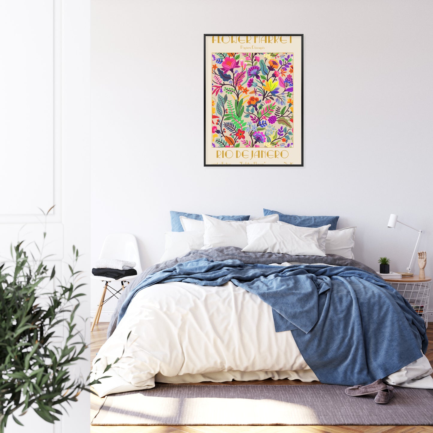 Poster Bunte Blumen Blumenmarkt Rahmen Holz Mit Passepartout Farbe Natürlich
