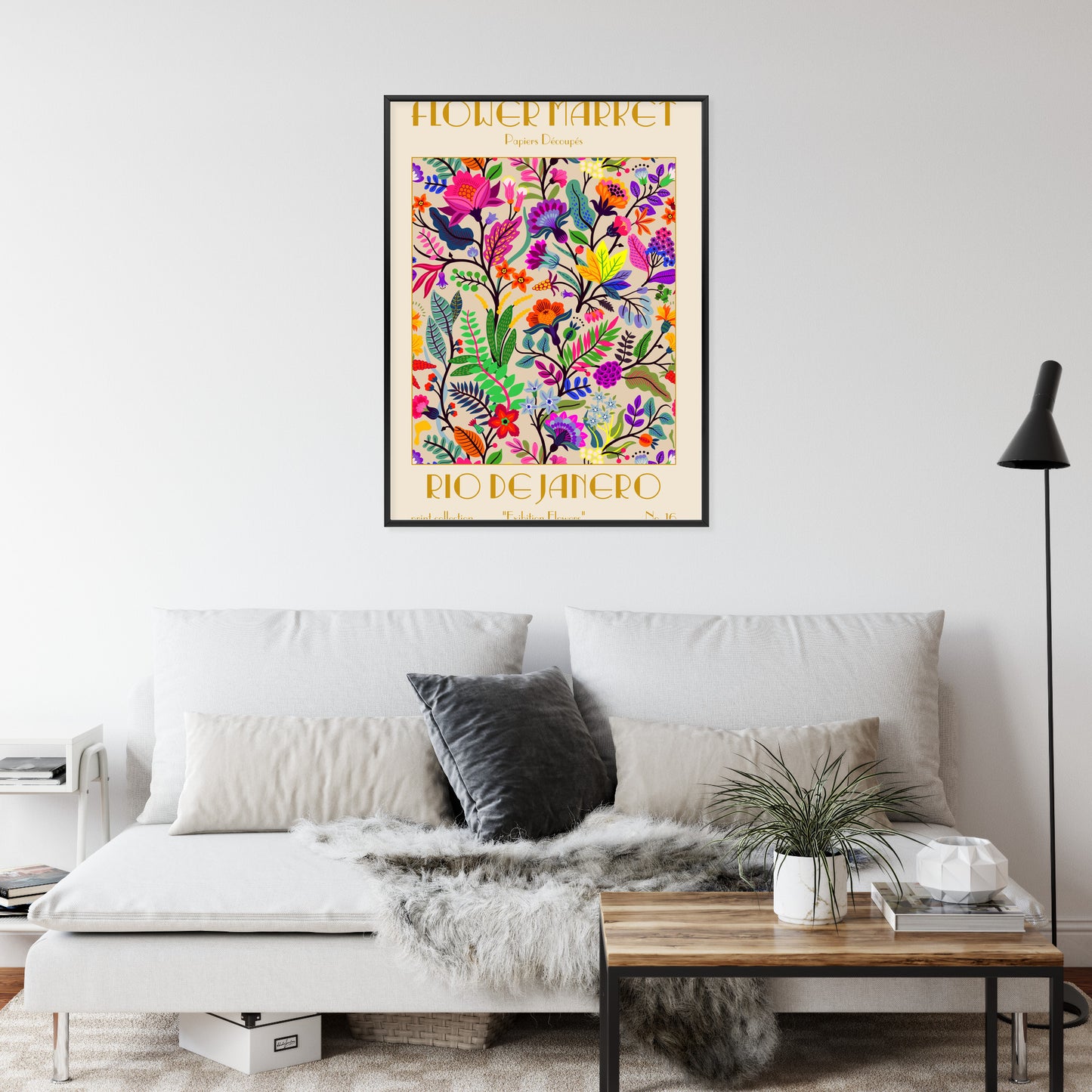 Poster Bunte Blumen Blumenmarkt Rahmen Holz Mit Passepartout Farbe Natürlich