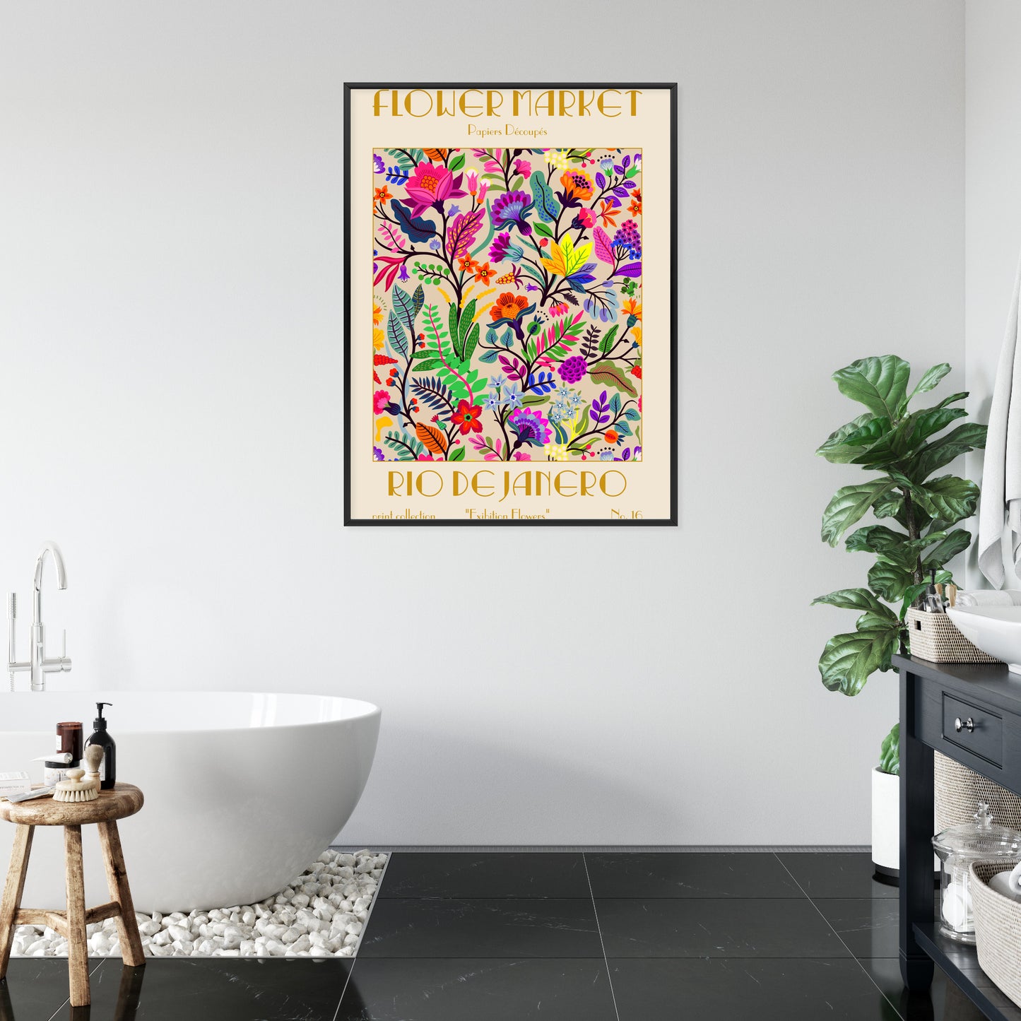 Poster Bunte Blumen Blumenmarkt Rahmen Holz Mit Passepartout Farbe Natürlich