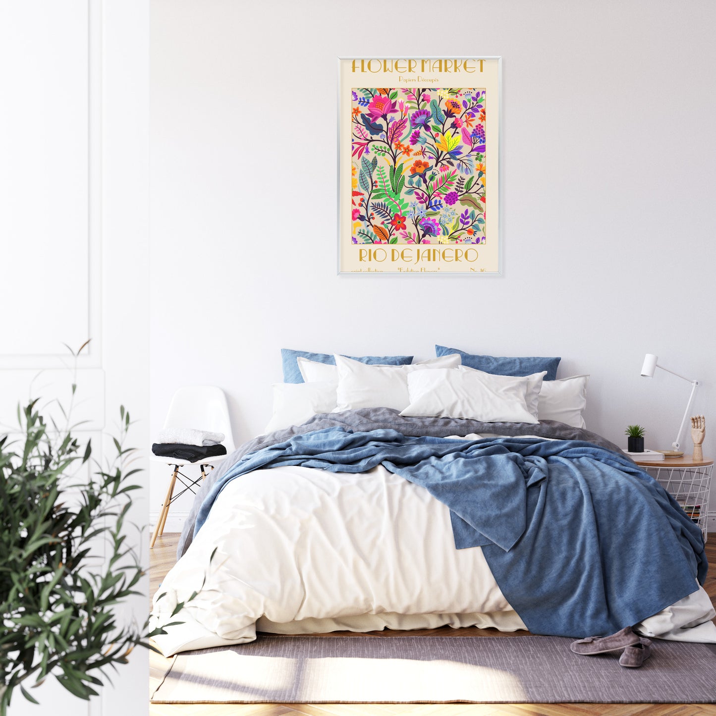Poster Bunte Blumen Blumenmarkt Rahmen Holz Mit Passepartout Farbe Natürlich