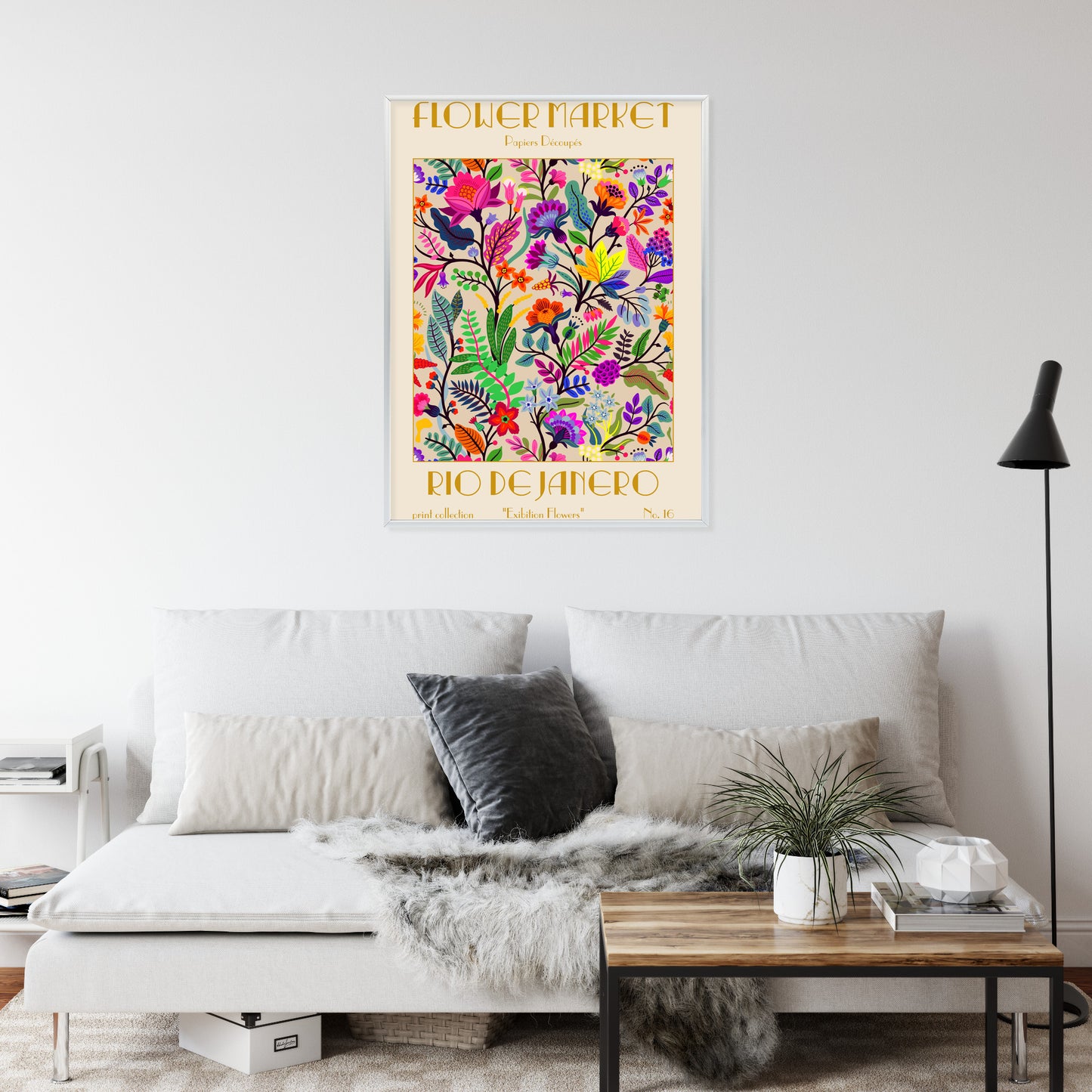 Poster Bunte Blumen Blumenmarkt Rahmen Holz Mit Passepartout Farbe Natürlich