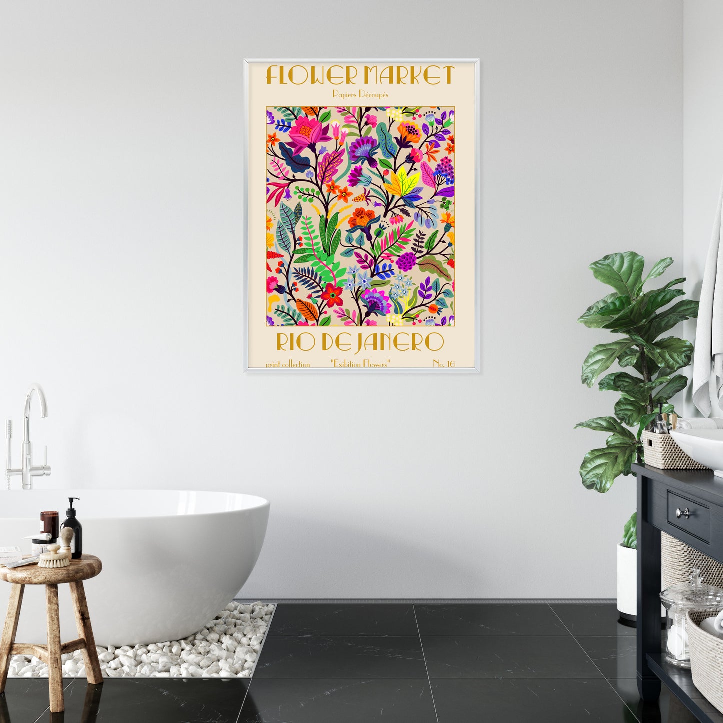 Poster Bunte Blumen Blumenmarkt Rahmen Holz Mit Passepartout Farbe Natürlich