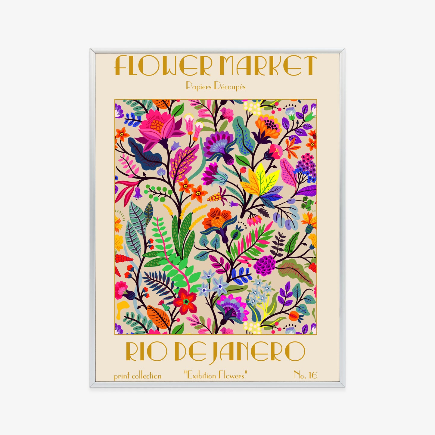 Poster Bunte Blumen Blumenmarkt Rahmen Holz Mit Passepartout Farbe Natürlich