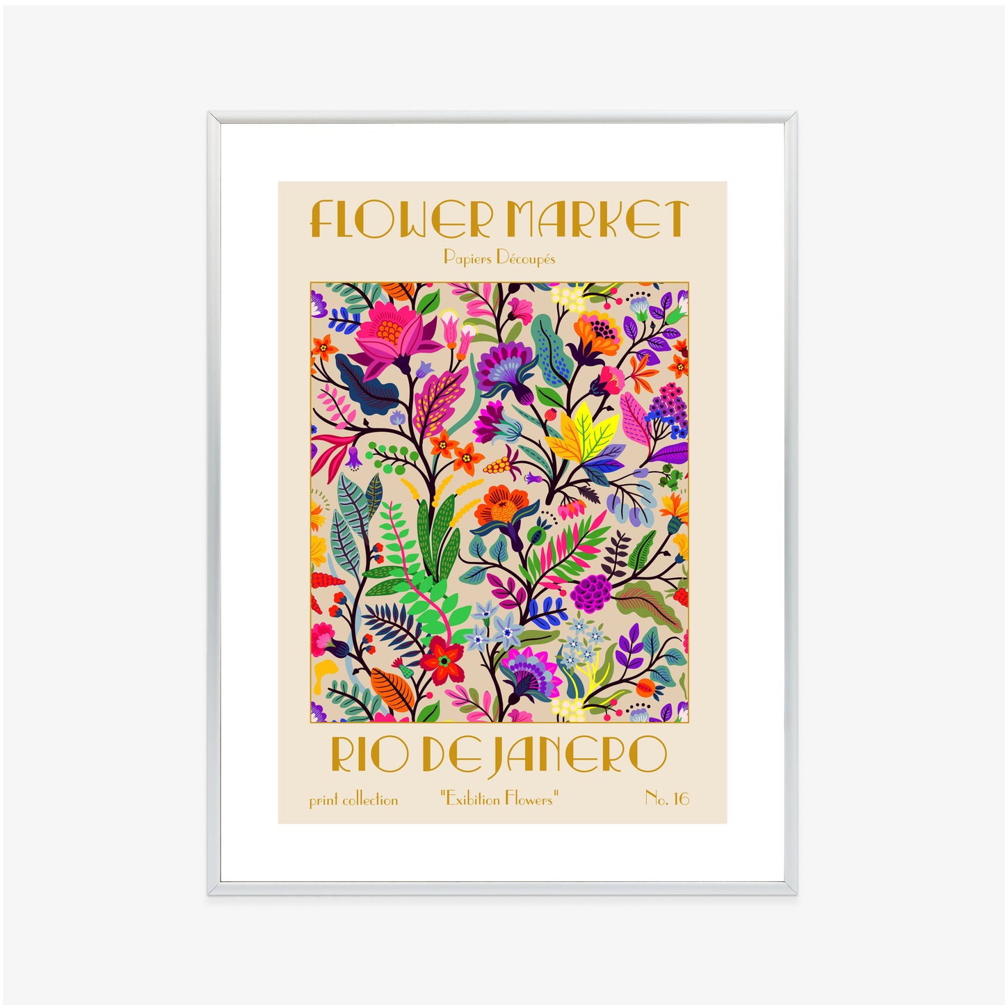 Poster Bunte Blumen Blumenmarkt Rahmen Holz Mit Passepartout Farbe Natürlich