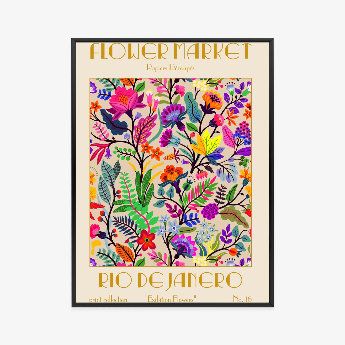 Poster Bunte Blumen Blumenmarkt Rahmen Holz Mit Passepartout Farbe Natürlich