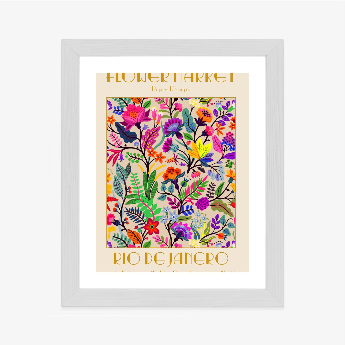 Poster Bunte Blumen Blumenmarkt Rahmen Holz Mit Passepartout Farbe Natürlich