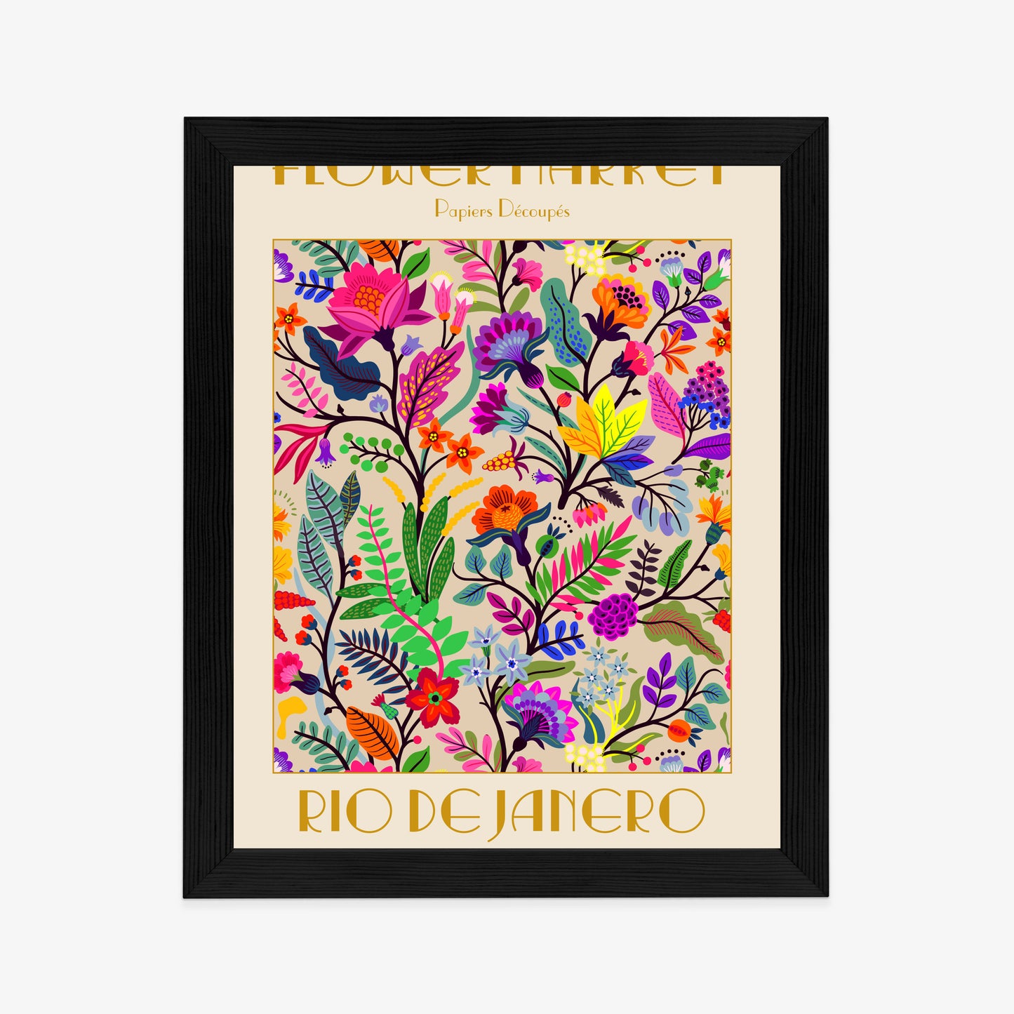 Poster Bunte Blumen Blumenmarkt Rahmen Holz Mit Passepartout Farbe Natürlich