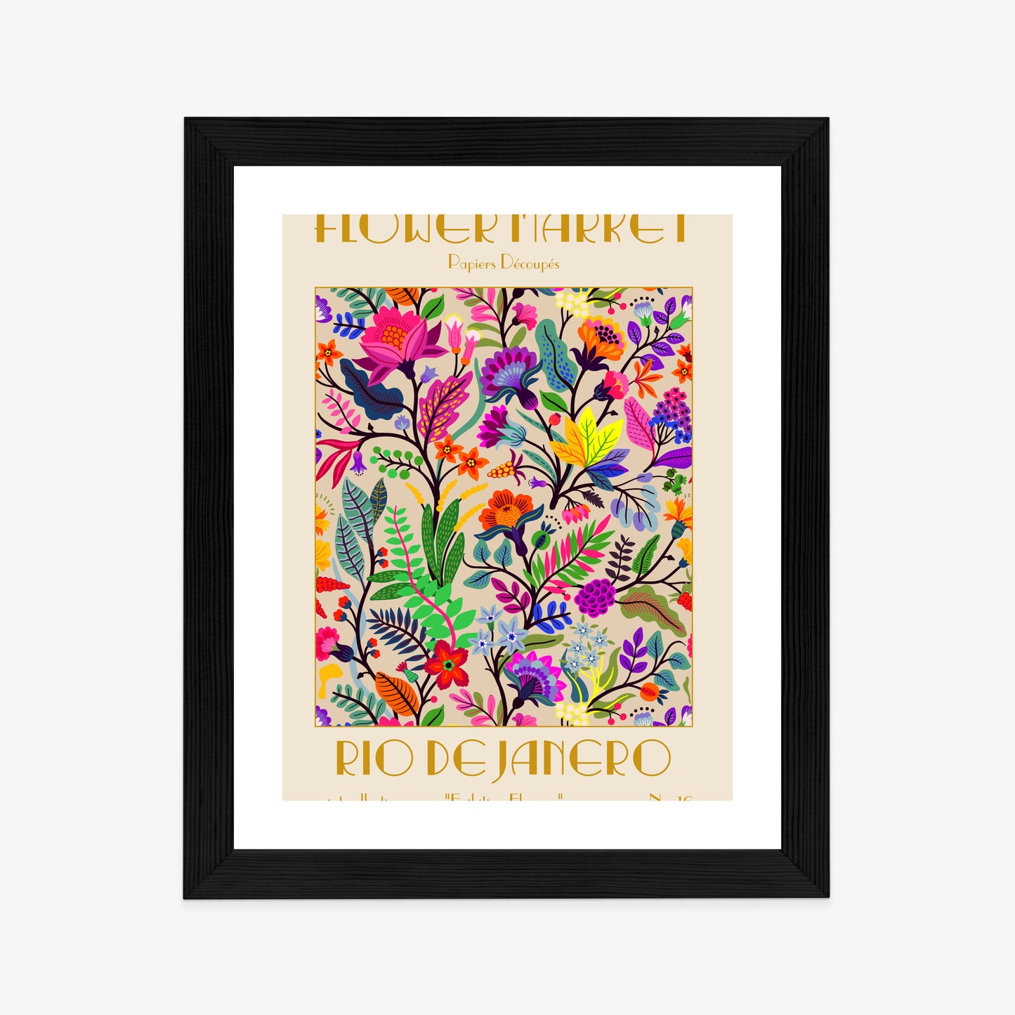 Poster Bunte Blumen Blumenmarkt Rahmen Holz Mit Passepartout Farbe Natürlich