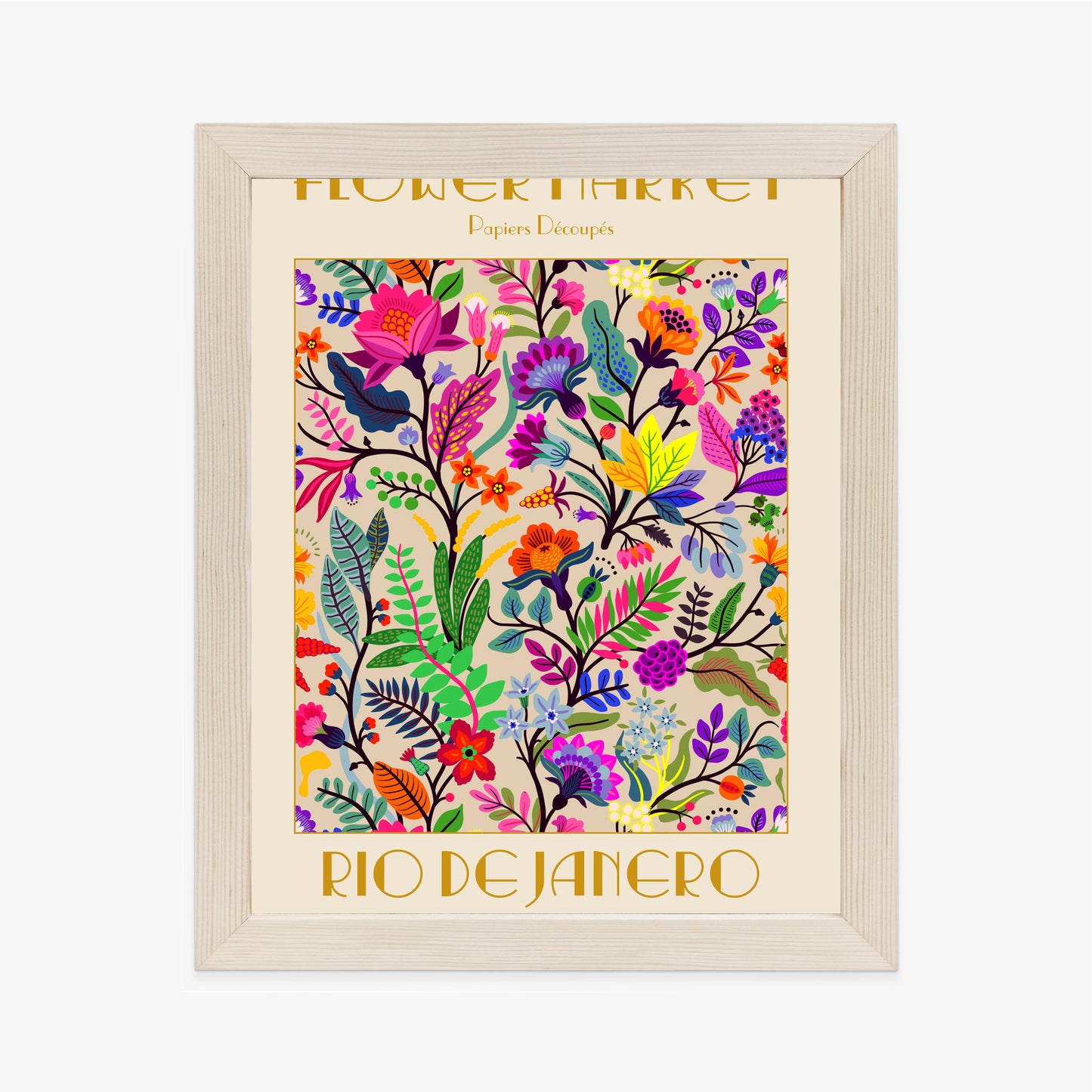 Poster Bunte Blumen Blumenmarkt Rahmen Holz Mit Passepartout Farbe Natürlich