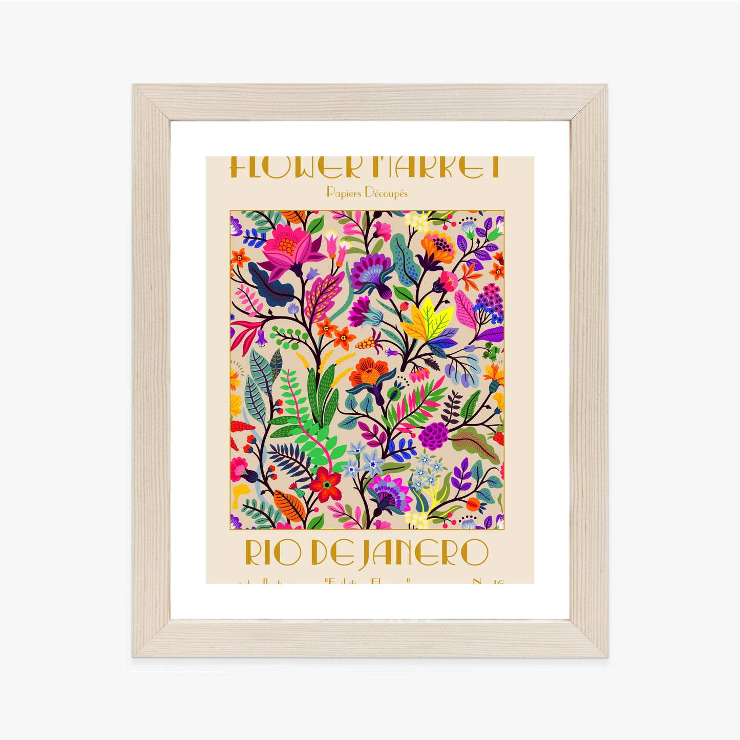 Poster Bunte Blumen Blumenmarkt Rahmen Holz Mit Passepartout Farbe Natürlich