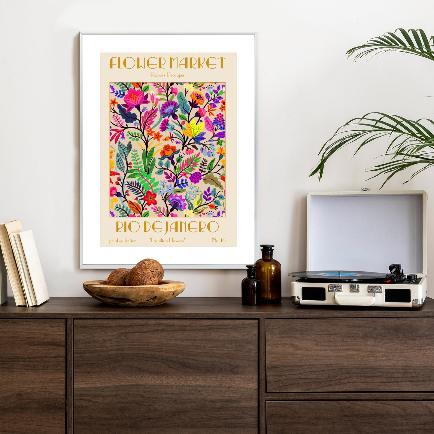 Poster Bunte Blumen Blumenmarkt Rahmen Holz Mit Passepartout Farbe Natürlich
