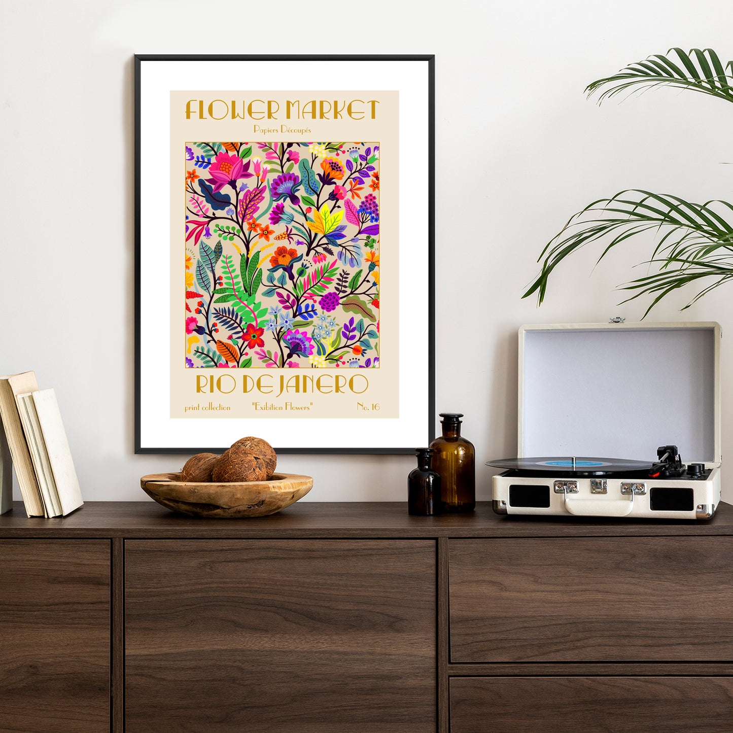 Poster Bunte Blumen Blumenmarkt Rahmen Holz Mit Passepartout Farbe Natürlich