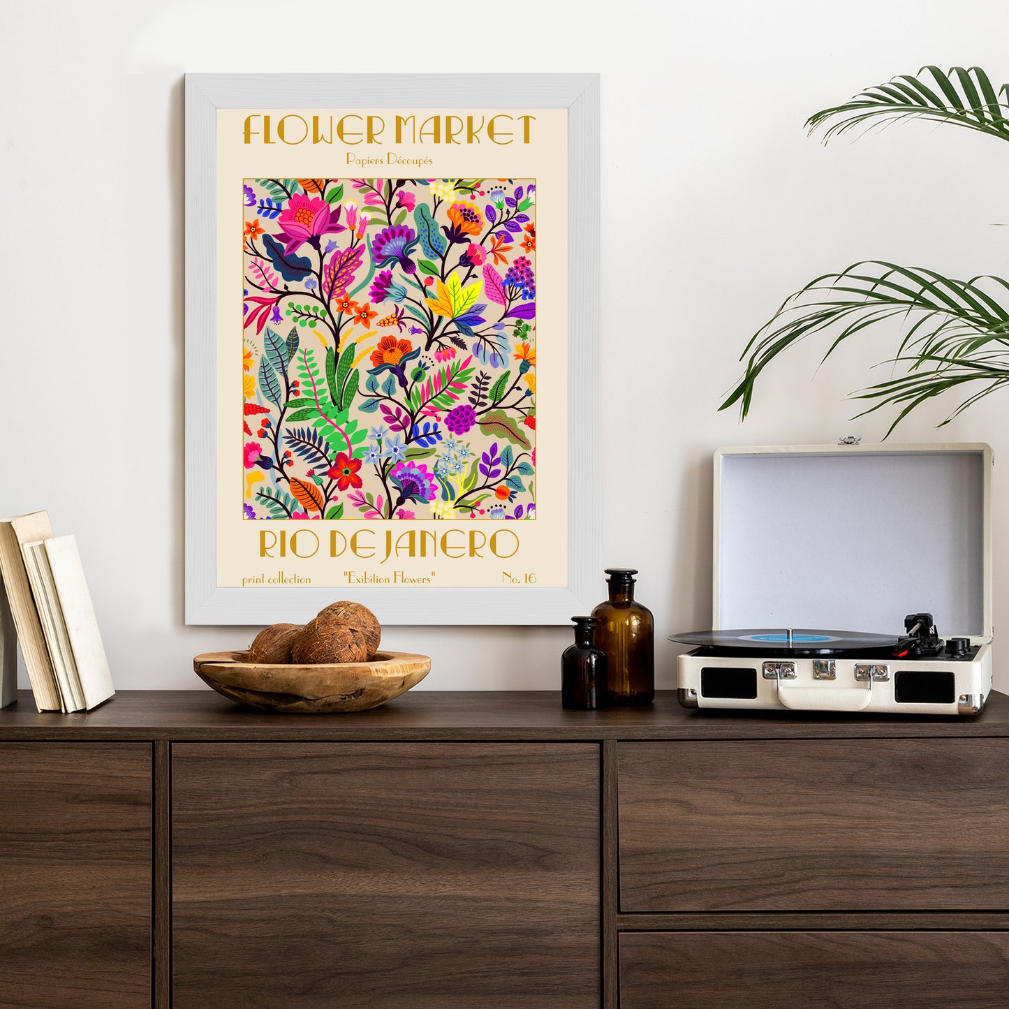 Poster Bunte Blumen Blumenmarkt Rahmen Holz Mit Passepartout Farbe Natürlich
