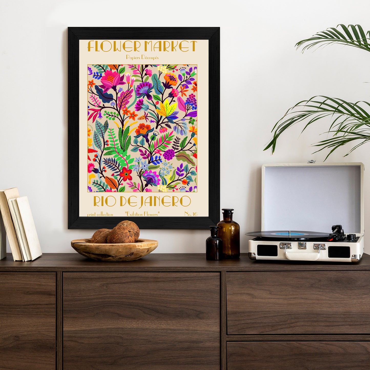 Poster Bunte Blumen Blumenmarkt Rahmen Holz Mit Passepartout Farbe Natürlich