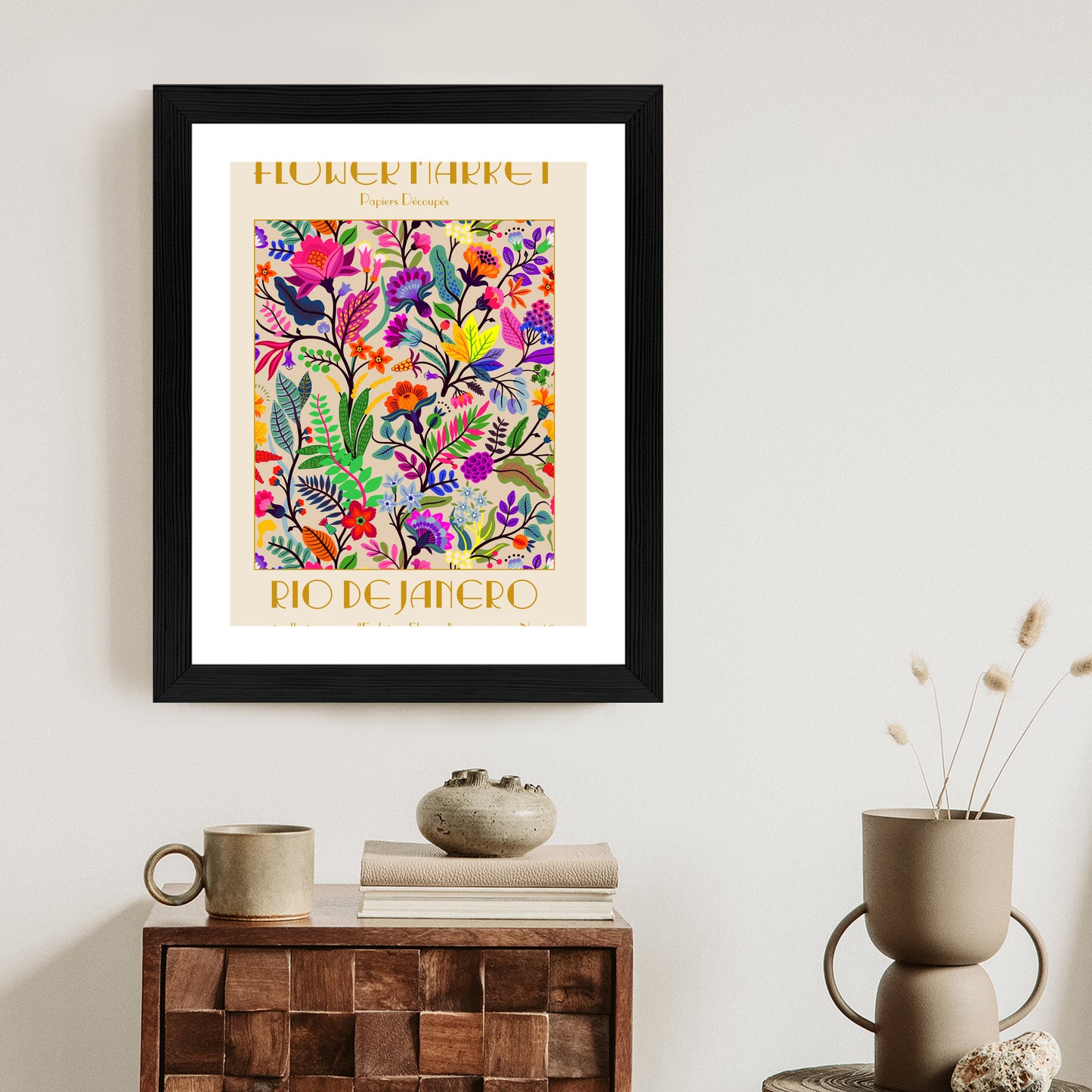 Poster Bunte Blumen Blumenmarkt Rahmen Holz Mit Passepartout Farbe Natürlich