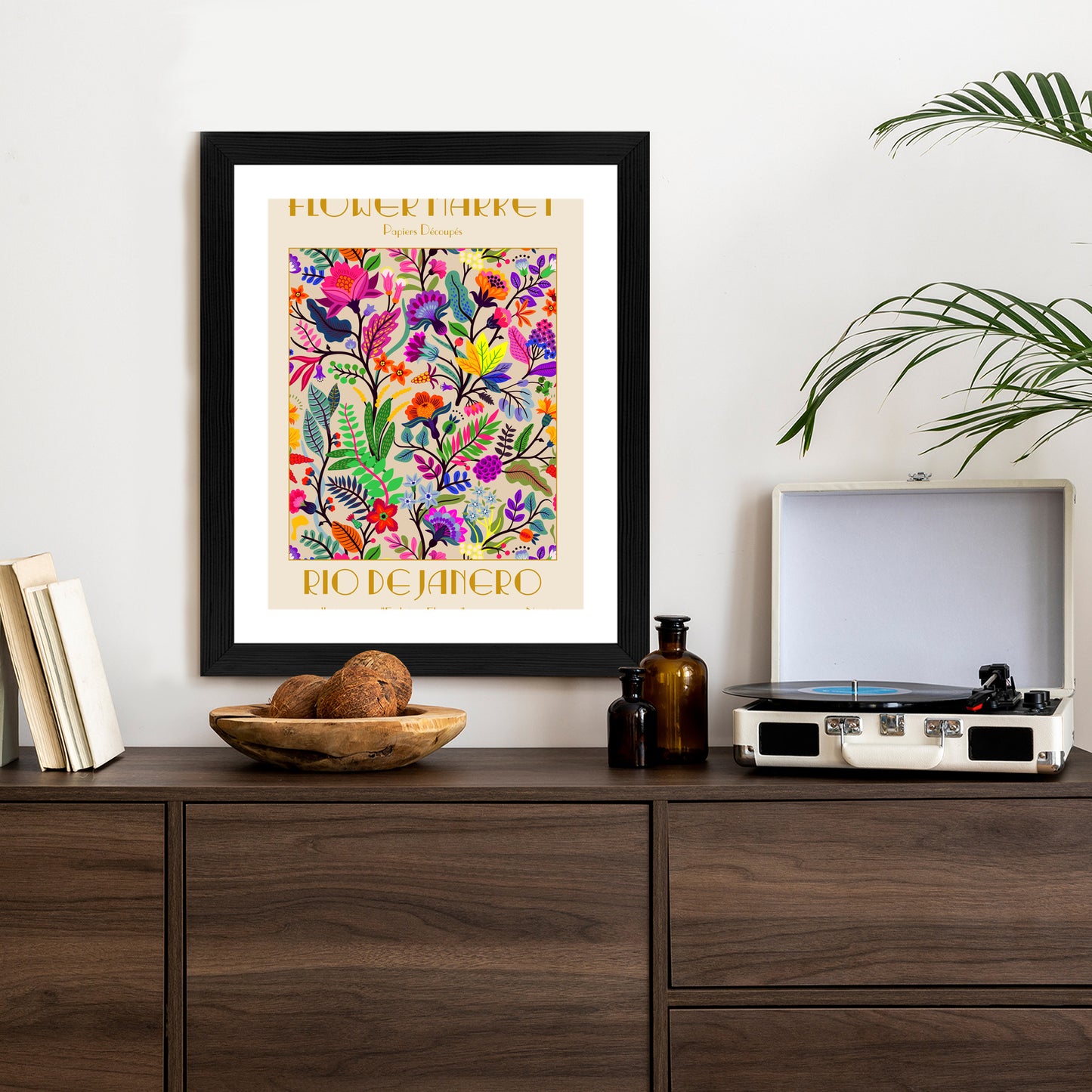 Poster Bunte Blumen Blumenmarkt Rahmen Holz Mit Passepartout Farbe Natürlich