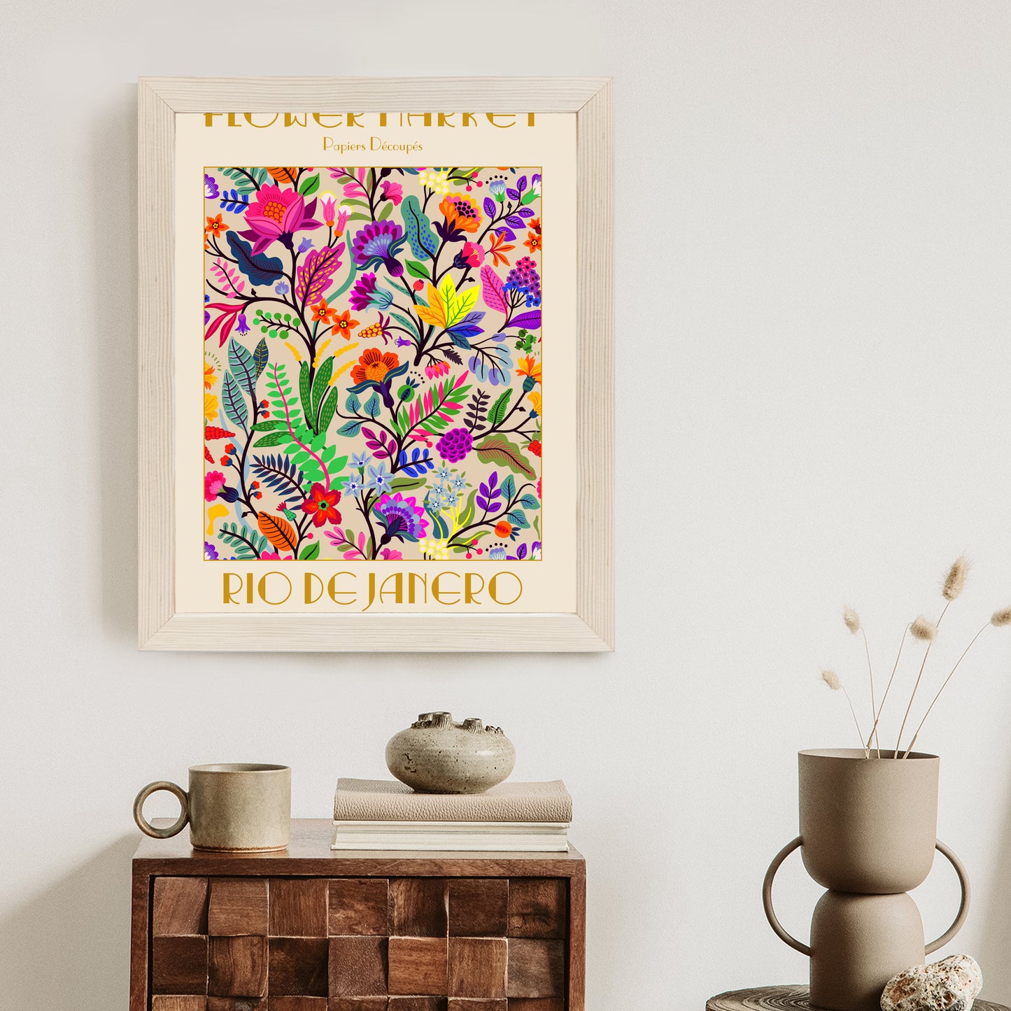 Poster Bunte Blumen Blumenmarkt Rahmen Holz Mit Passepartout Farbe Natürlich