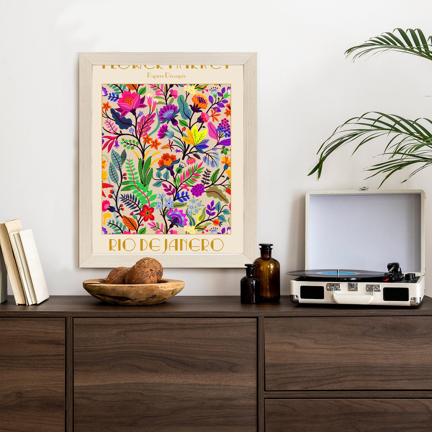Poster Bunte Blumen Blumenmarkt Rahmen Holz Mit Passepartout Farbe Natürlich