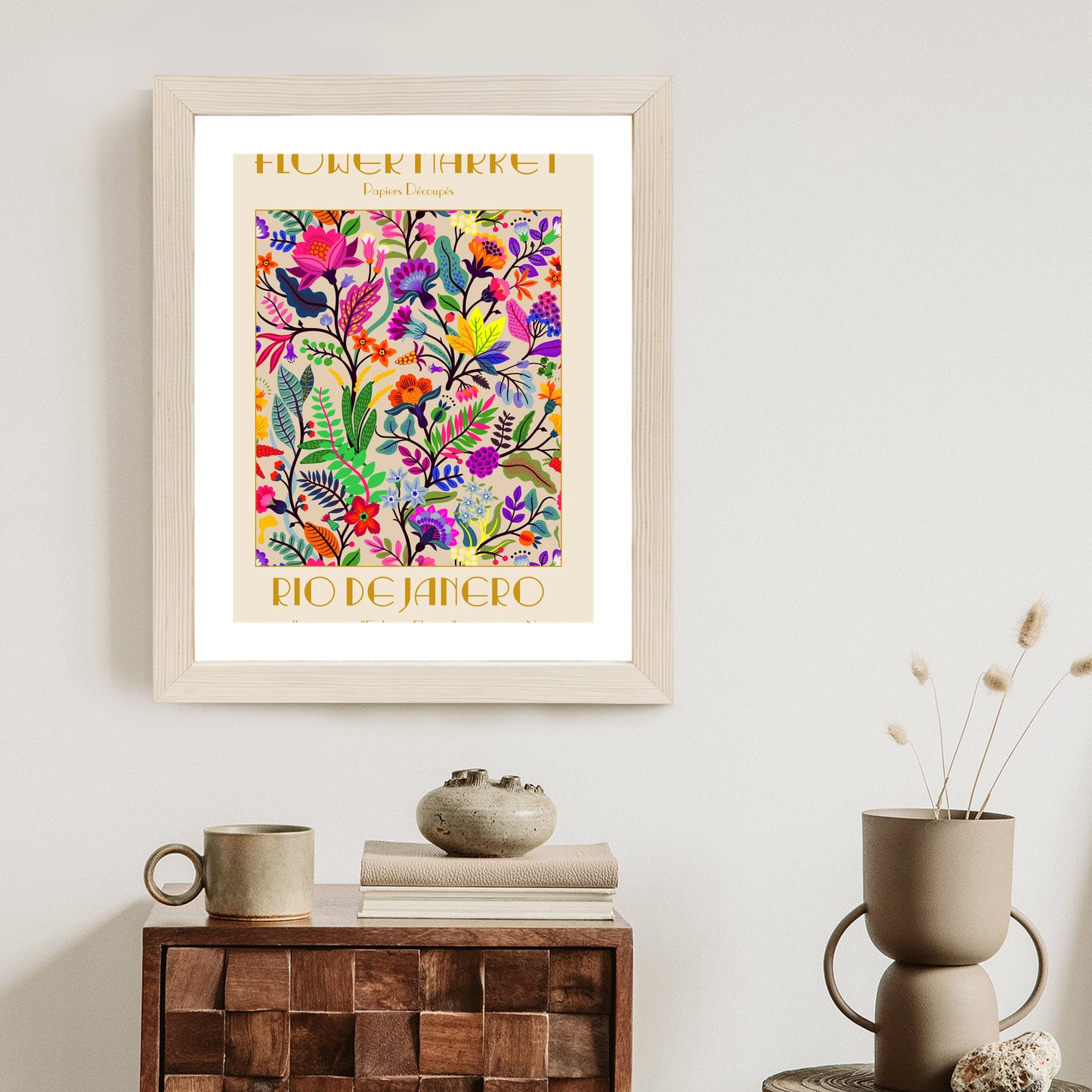 Poster Bunte Blumen Blumenmarkt Rahmen Holz Mit Passepartout Farbe Natürlich