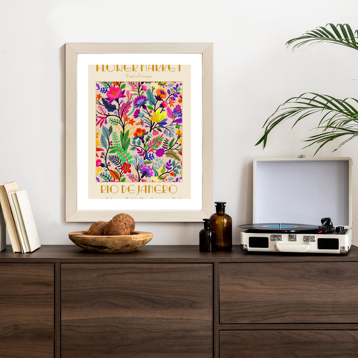 Poster Bunte Blumen Blumenmarkt Rahmen Holz Mit Passepartout Farbe Natürlich
