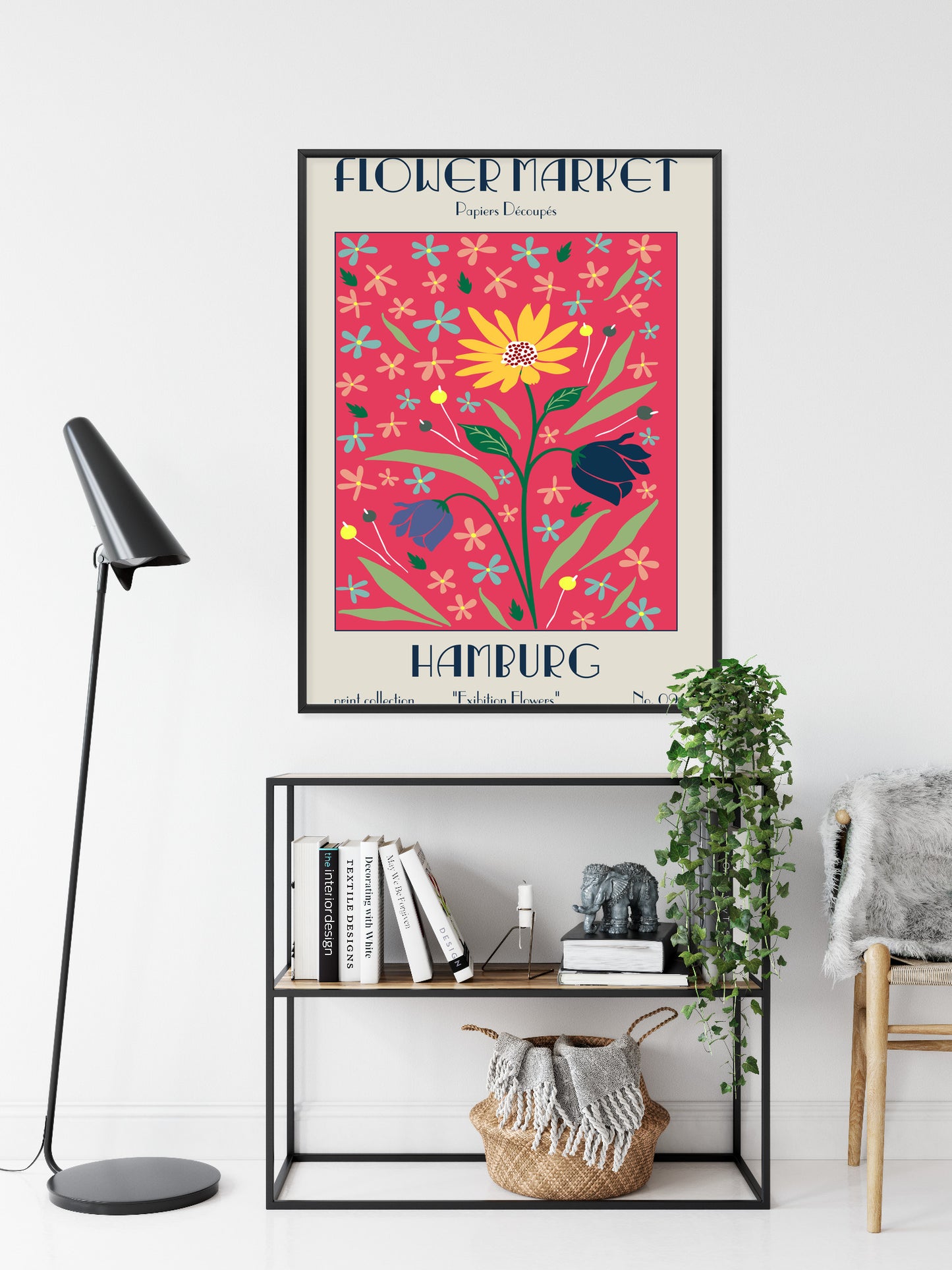 Poster Hamburger Blumenmarkt Rahmen Holz Mit Passepartout Farbe Natürlich