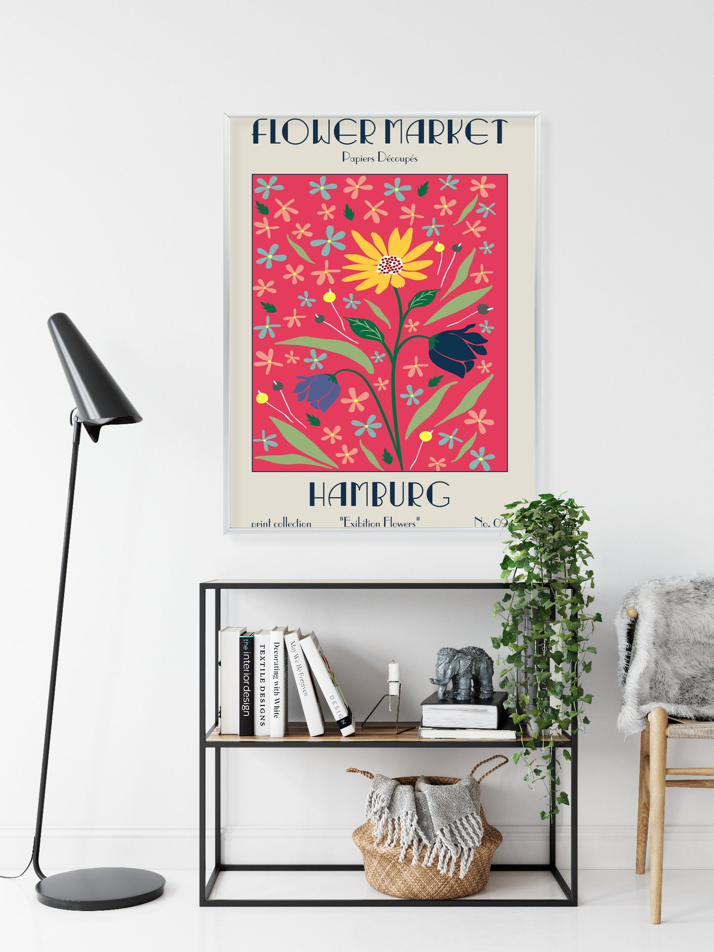 Poster Hamburger Blumenmarkt Rahmen Holz Mit Passepartout Farbe Natürlich