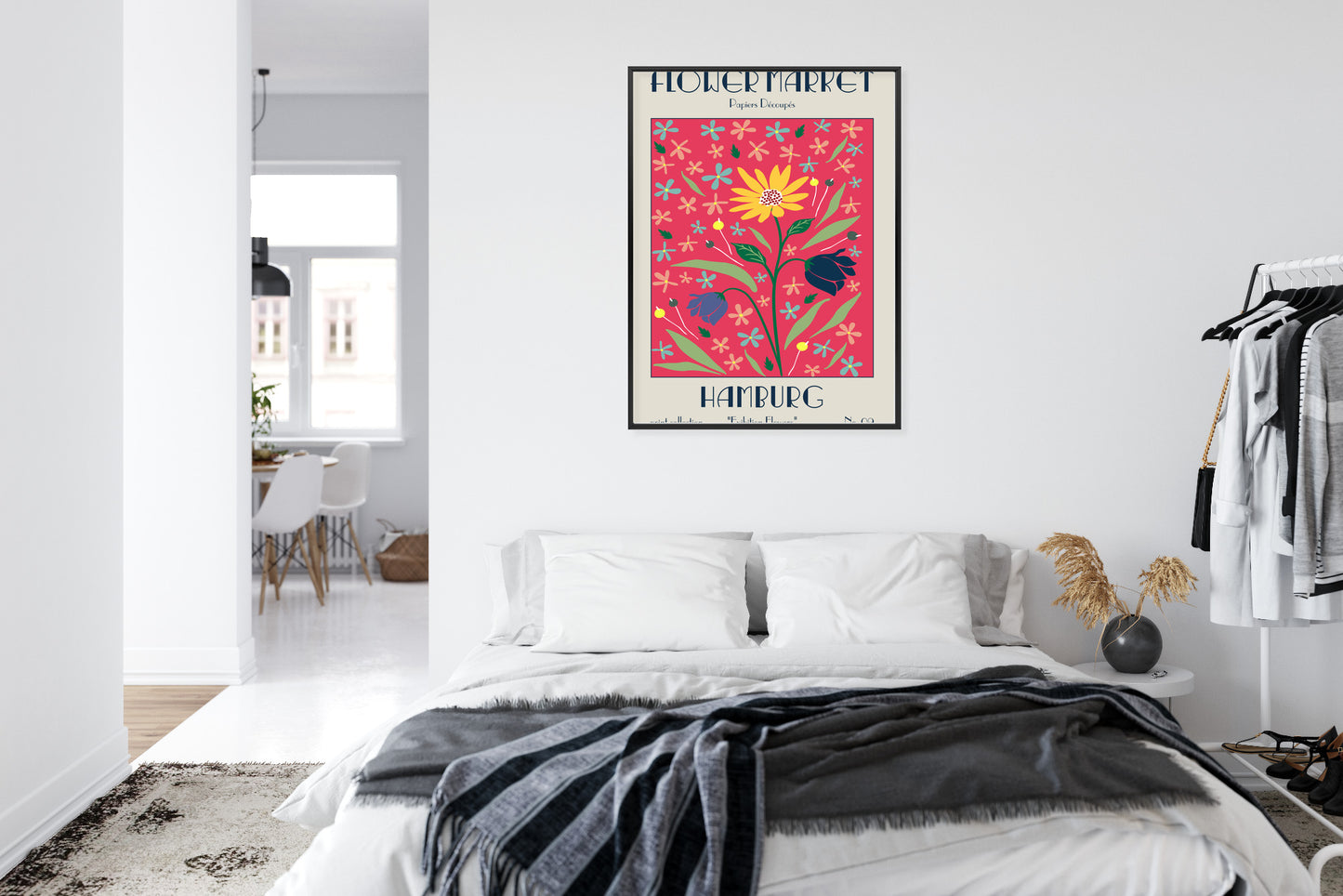 Poster Hamburger Blumenmarkt Rahmen Holz Mit Passepartout Farbe Natürlich