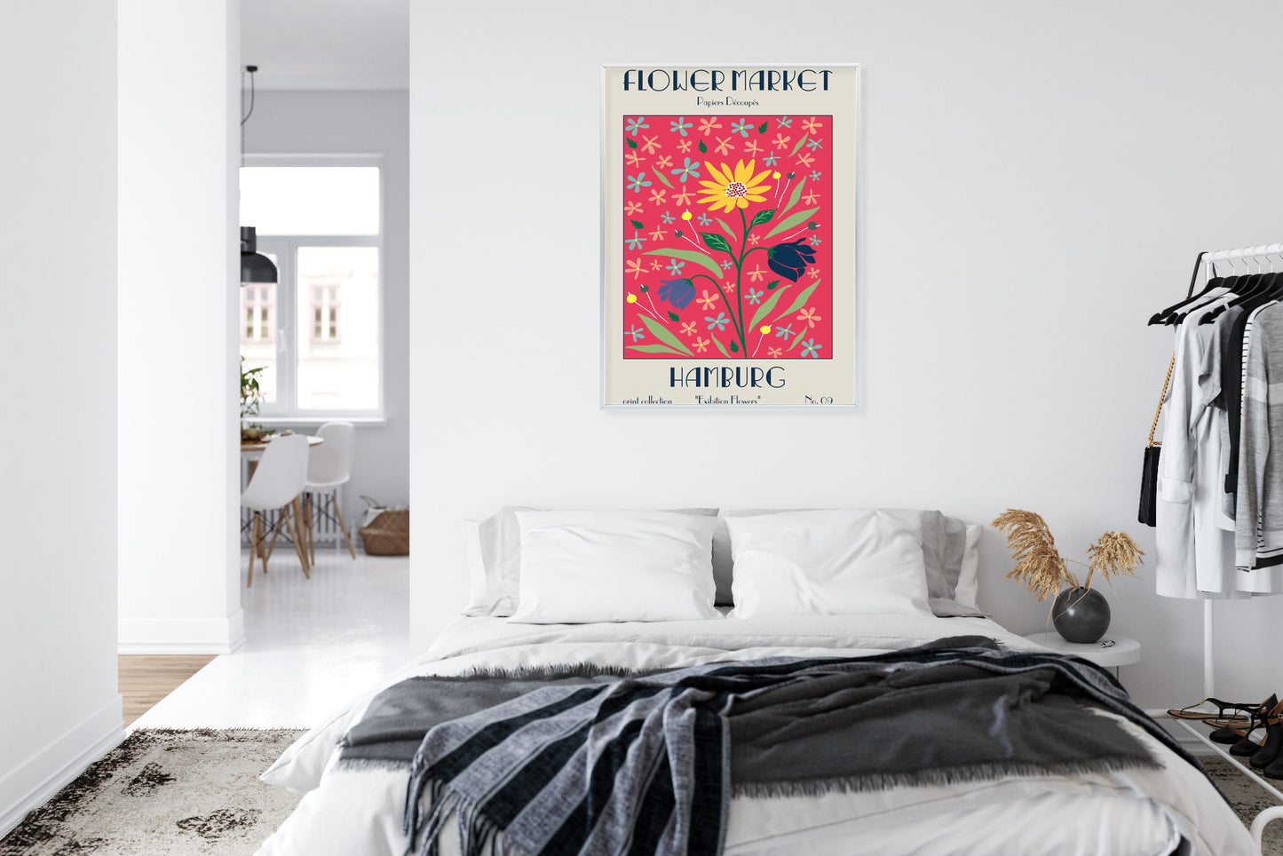 Poster Hamburger Blumenmarkt Rahmen Holz Mit Passepartout Farbe Natürlich