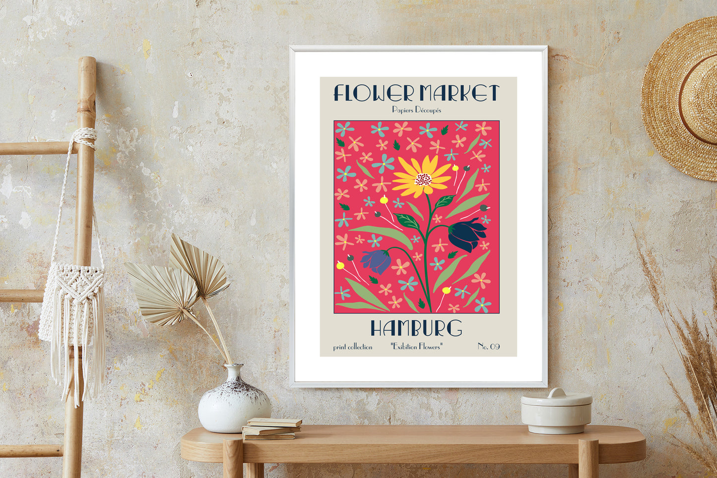 Poster Hamburger Blumenmarkt Rahmen Holz Mit Passepartout Farbe Natürlich