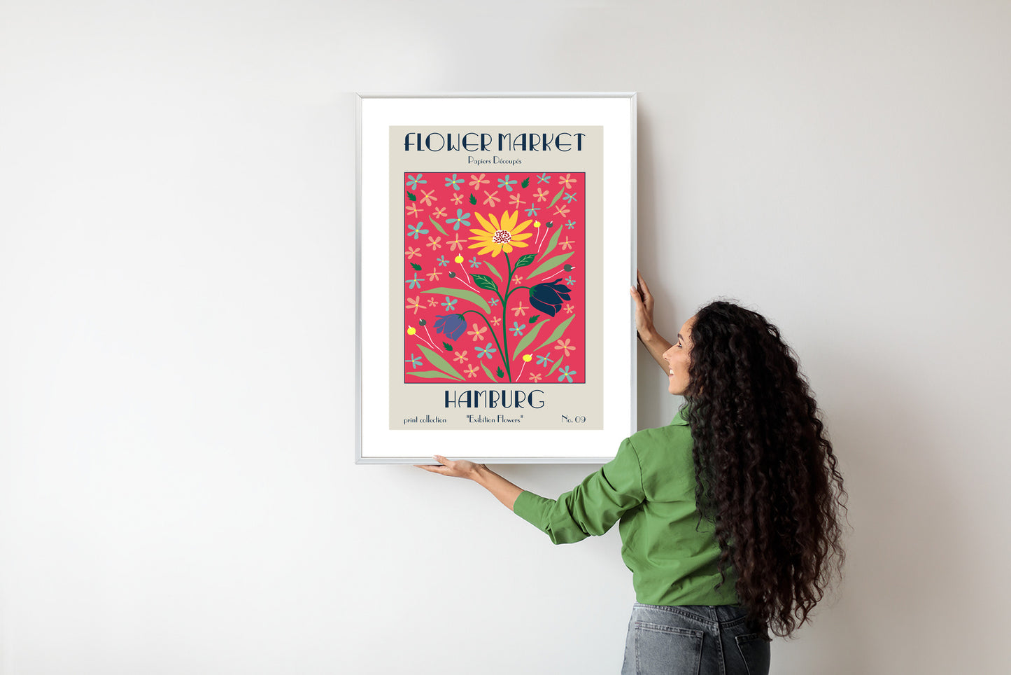 Poster Hamburger Blumenmarkt Rahmen Holz Mit Passepartout Farbe Natürlich