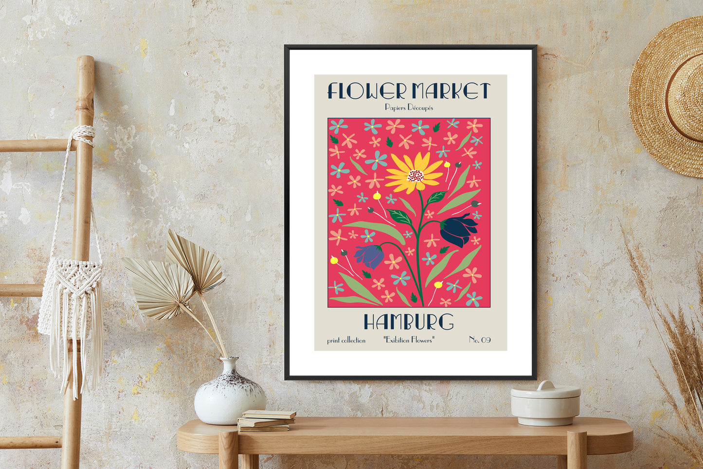 Poster Hamburger Blumenmarkt Rahmen Holz Mit Passepartout Farbe Natürlich