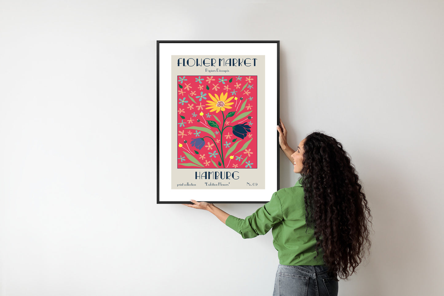 Poster Hamburger Blumenmarkt Rahmen Holz Mit Passepartout Farbe Natürlich