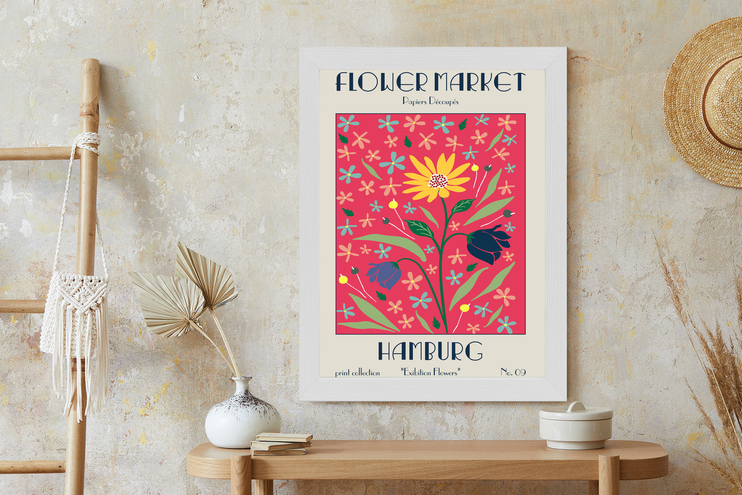 Poster Hamburger Blumenmarkt Rahmen Holz Mit Passepartout Farbe Natürlich