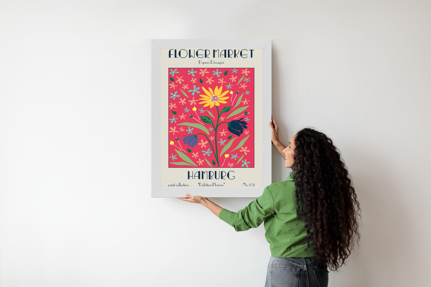 Poster Hamburger Blumenmarkt Rahmen Holz Mit Passepartout Farbe Natürlich