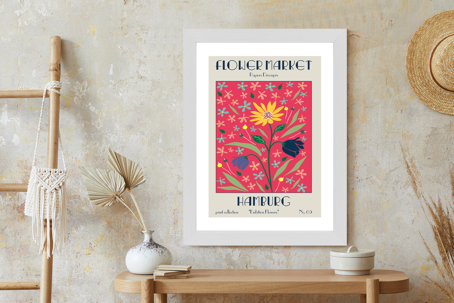 Poster Hamburger Blumenmarkt Rahmen Holz Mit Passepartout Farbe Natürlich
