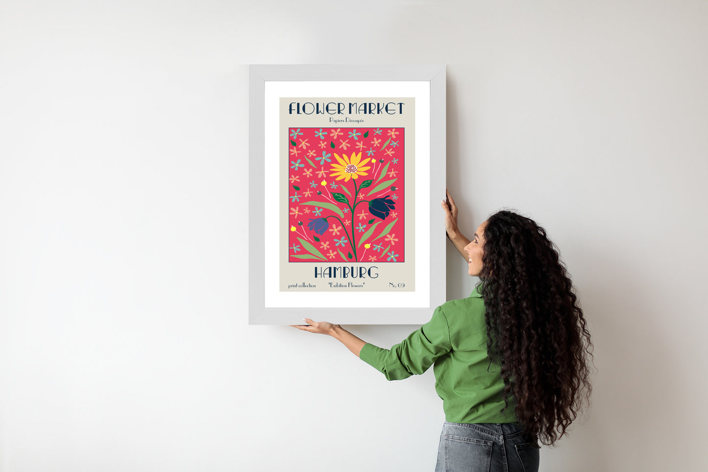 Poster Hamburger Blumenmarkt Rahmen Holz Mit Passepartout Farbe Natürlich